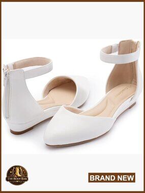 Low Wedge Heel Flats with Ankle Strap, Pointed Toe Dress Shoes for Work Wedding